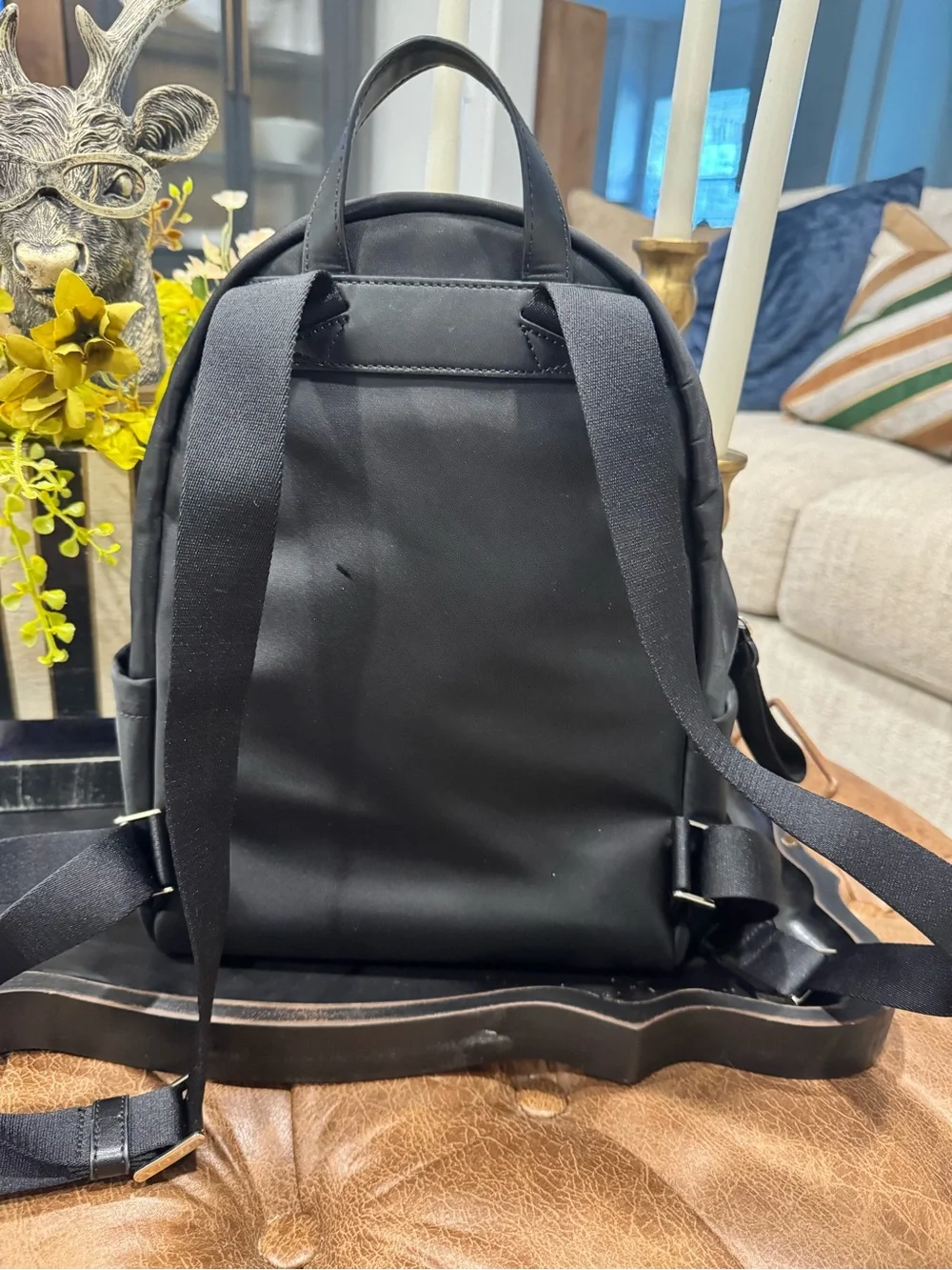 kate spade black nylon medium backpack with gold-tone logo